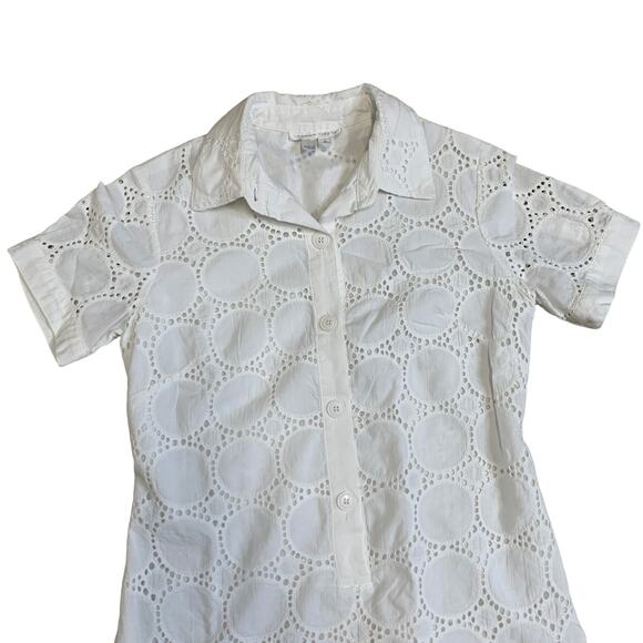 London Times Women's Eyelet Shirt Dress white ivory Size 6 - Picture 6 of 7